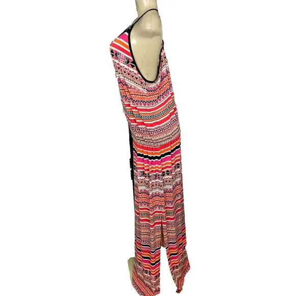 Beige XL Coral Multi Drawstring Scoop Neckline Crisscross Strap Back Maxi Dress - Picture 5 of 6